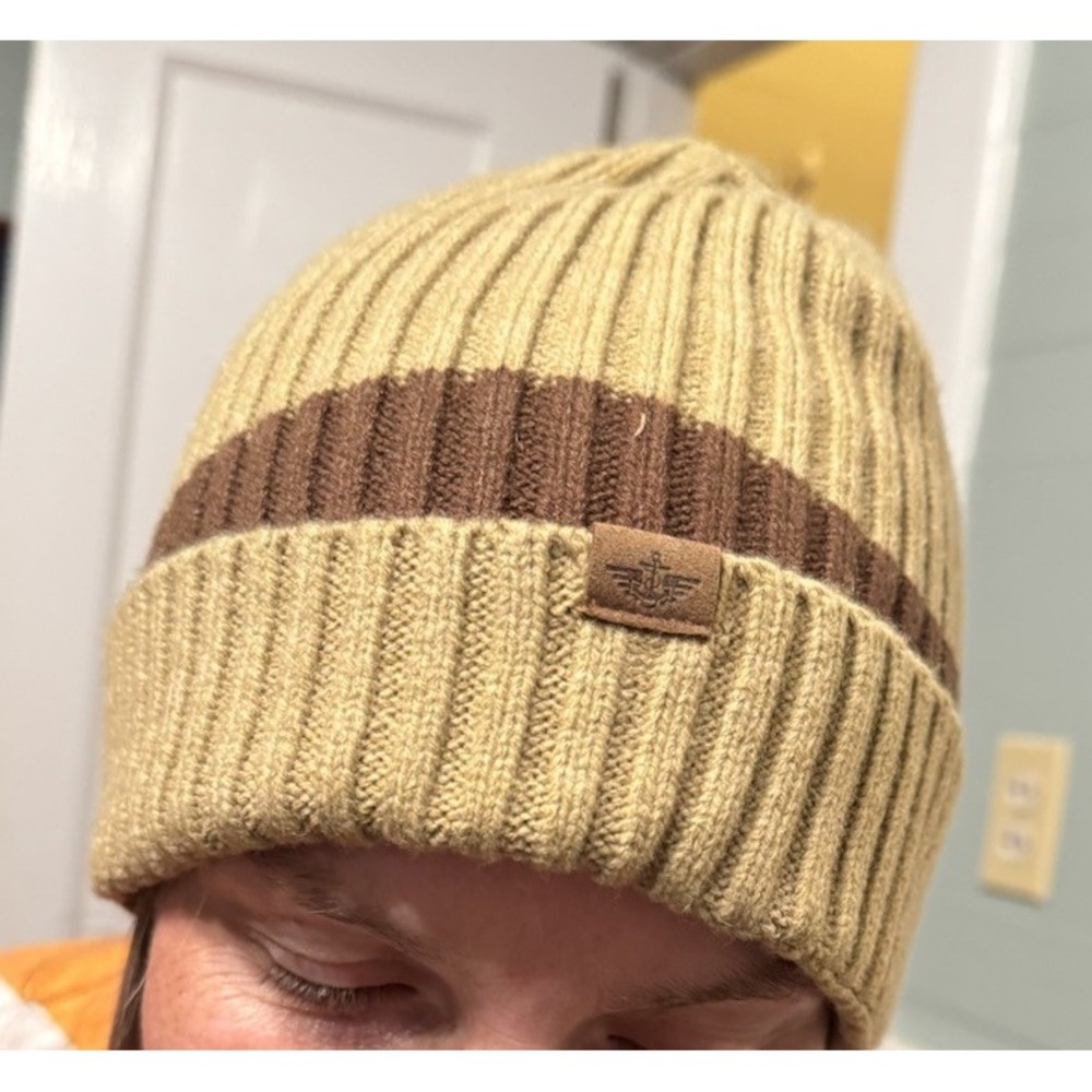 Dockers Men's Fleece Beanie Hat Lined Brown Tan Warm Ribbed